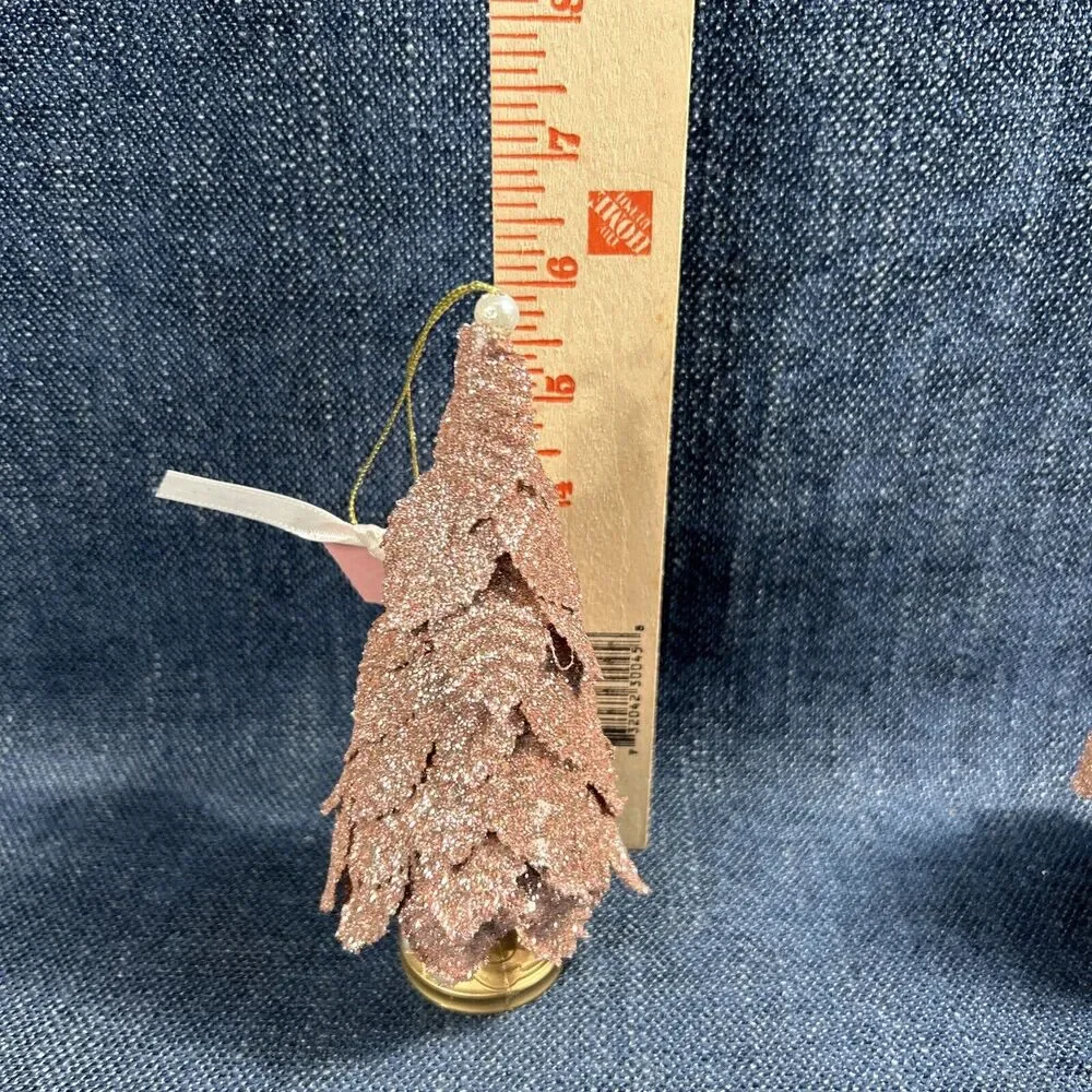 Christmas Glittered Cottage Victorian Pink Rose Gold Tree Ornament 6